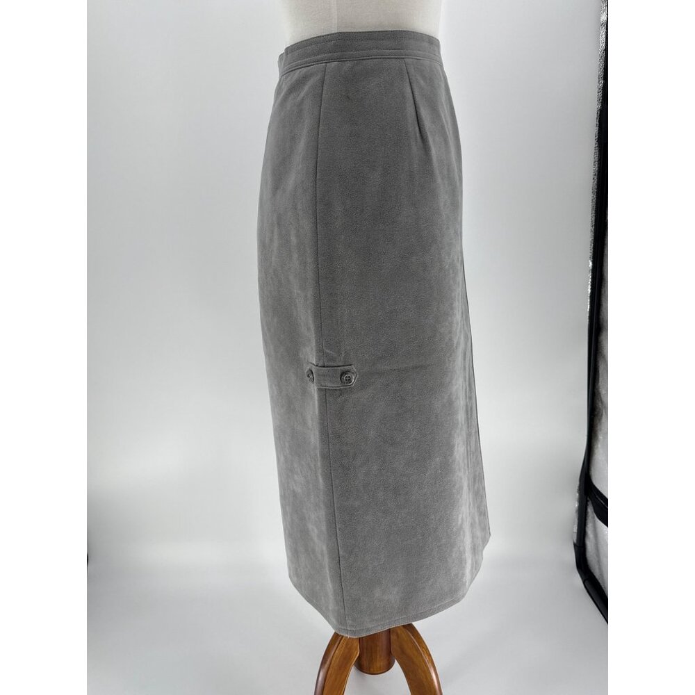 Vintage Yves St Simon Grey Suede Leather Skirt Suit  Two-Piece - Picture 6 of 16
